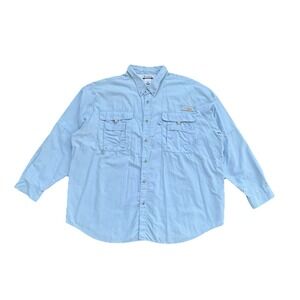 Columbia PFG Omni Shade Fishing Shirt Blue Vented Roll Tab Sleeves Mens 3X UPF